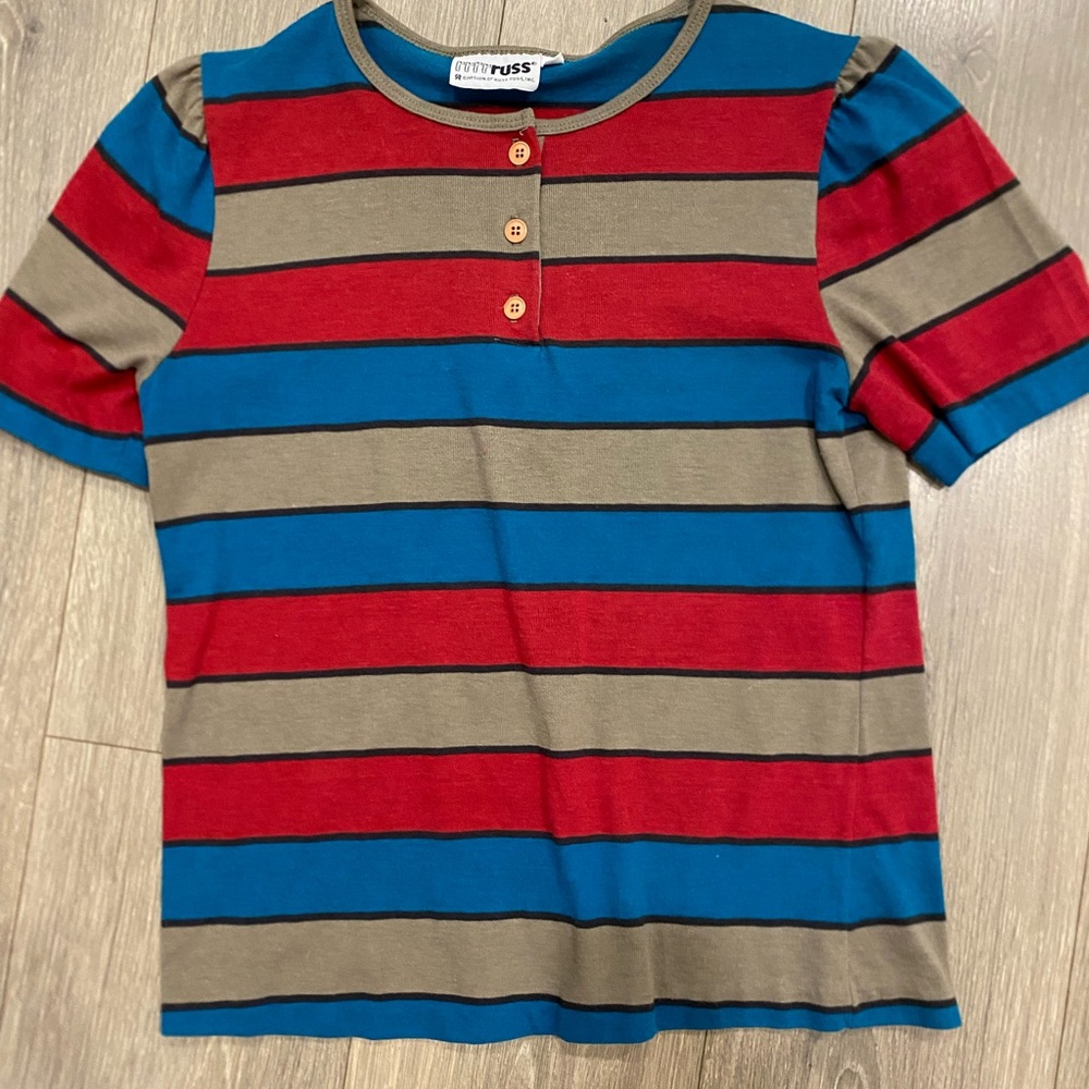 VINTAGE RRRRRUSS striped button top